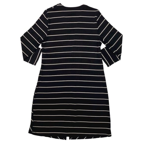 Travelers by Chicos Long Cardigan Duster Geo Stripe Slinky Navy Blue Size 1 M/8 - Picture 4 of 8